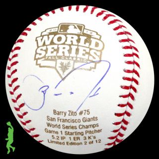 barry zito signed rawlings official 2012 world series baseball with 