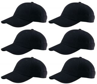 6X New Plain Low Profile Baseball Hat Black Lot of 6 Hats