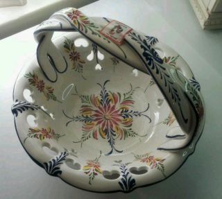 BASKET POTTERY MADE IN PORTUGAL HAND PAINTED