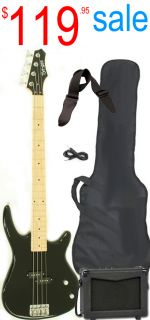 Black Electric Bass Guitar Starter Beginner Pack with Amp Strap Cable 