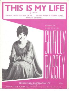 SHIRLEY BASSEY 1968 UK Sheet Music THIS IS MY LIFE La Vita Italian 