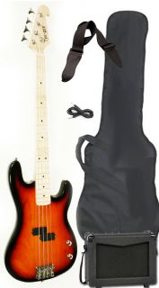 Vintage Sunburst Electric Bass Guitar Starter Beginner Package Amp 
