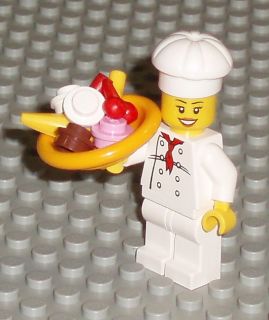   Lego Girl Female Minifigure Chef w Food Banana Split Ice Cream in Bowl