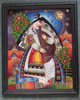 Mother and Bandura Reverse Hand Painting Framed