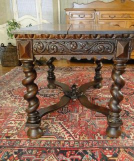   Antique FRENCH Highly Carved Barley Twist DESK / Wine / Library TABLE