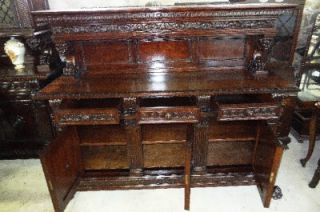 Huge Carved Italian Buffet Cabinet Server Sideboard Carved Faces Feet 