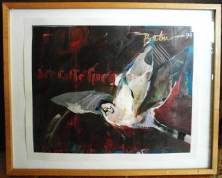 rick Bartow Bird Painting Small Hawk Native American Indian Art 