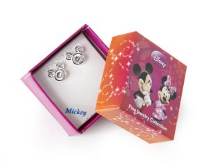 Disney Mickey Mouse Sterling Silver White Crystal Stud Earrings, April 