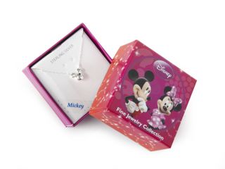 Disney Mickey Mouse Sterling SIlver White Crystal Necklace, April 