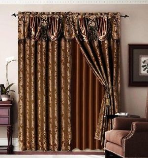 Newly listed Luxury Brown Jaquard Bronze Panel Valance Curtain Drapes 