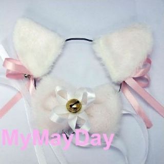 White Cat Ear Bow Tie Headband Cosplay Costumes Japan LOLITA Cute 