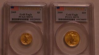 2009 $5 & $10 GOLD EAGLE COIN PCGS MS70 FIRST STRIKE RARE 2 COINS