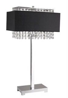 FREE SHIP**27 CLEAR FAUX CRYSTAL CHROME + BLACK CHANDELIER TABLE 