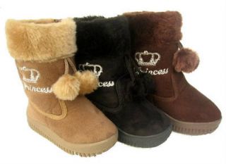 New Toddler Girls Winter Black Brown Beige Fur Princess Boots Shoes Sz 