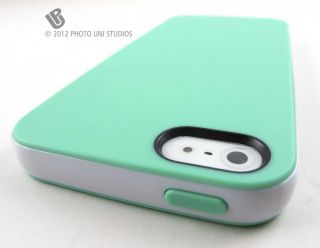 Apple iPhone 5 Mint Green/White Smooth Slim TPU Gel Cover PC Bumper 