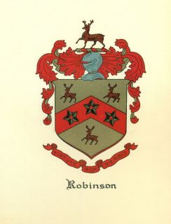 Great Coat of Arms Robinson Family Crest genealogy, would look great 