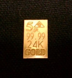 24k PURE 99.99 FINE Gold BULLION 5 Grain MINTED Bar Genuine NO Mixed 