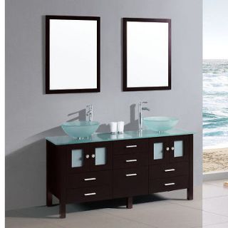 60 Frosted Glass Solid Wood Double Sinks Bathroom Cabinet Mirrors 