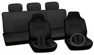 12pc Truck Seat Covers Set All Black High Back Buckets Low Bench Wheel 