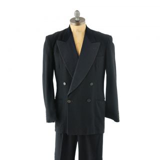 VINTAGE 1930s Mens Black Wool Tuxedo Gangster Double Breasted Dress 