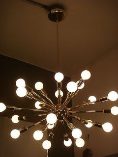 SPUTNIK STARBURST LIGHT FIXTURE CHANDELIER LAMP POLISHED BRASS BULBS 