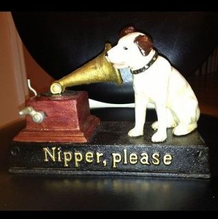 VINTAGE COLLECTIBLE CAST IRON NIPPER DOG MUSIC BOX AND BANK