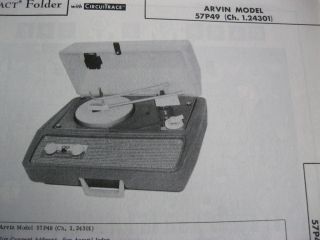 arvin 57p49 phonograph record player photofact  5