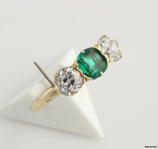 64ctw Genuine Emerald Diamond 3 Stone Ring   18k Yellow Gold Antique 