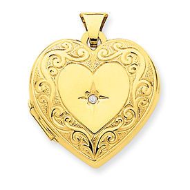 Brand New 14KT Yellow Gold Genuine Diamond 4 Picture 21mm Family Heart 