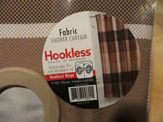 new brown~tan Hookless horizonal STRIPES NO HOOK EZ On~Fabric SHOWER 