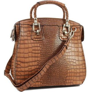 Dasein Fashion croco embossed satchel bag   brown