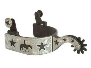 Western Pleasure Horse Riding Stars Show Spurs Silver Engraving Mens 