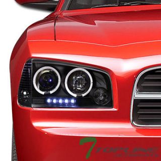 BLACK DRL LED DUAL HALO RIMS PROJECTOR HEAD LIGHTS LAMPS 2005 2010 