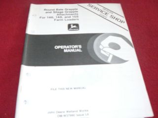   Deere Round Bale Silage Grapple 146 148 158 Loader Operators Manual