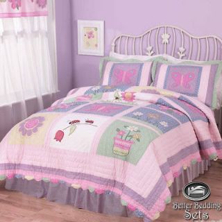 Girl Children Kid Pink Purple Butterfly Cotton Quilt Bedding Set For 