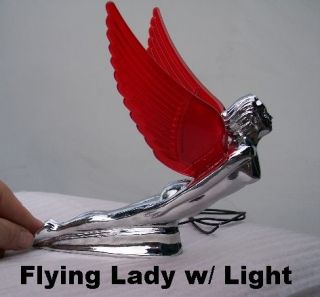 Flying Lady with RED Lighted Wings Chrome HOOD ORNAMENT*. NEW