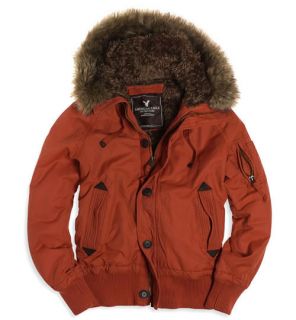 NEW Mens AMERICAN EAGLE Brown Fur Full Zip Hoodie Parka Jacket Sz.XXL