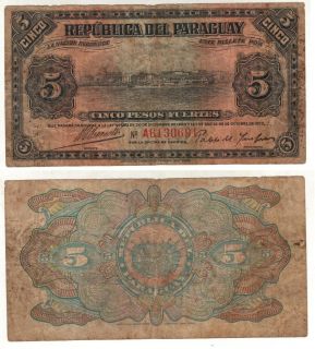 paraguay banknote 5 pesos fuertes pick 163 1923 vf from