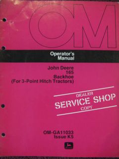 john deere 165 backhoe for 3 point hitch operator manual