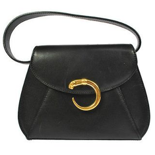 Authentic Cartier Panthere Hand Bag Black Gold Leather Italy M04592