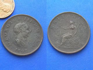 1806 uk great britain half penny king george iii from