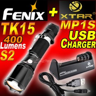 Fenix TK15 Cree XP G S2 LED 400 lumens Flashlight + MP1S USB Charger 