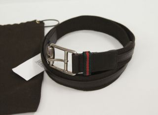 GUCCI Thin Leather/Canvas Buckle Belt with Signature Web size 40/100 