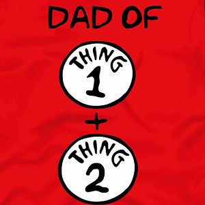 Mens Fancy Dress Costume Thing 1 + 2 T Shirt   Dads Mens   All 