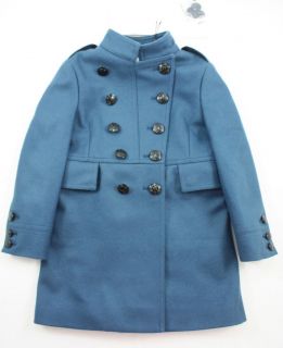 NEW BURBERRY Girls Blue Janelle Military Wool Coat (was £395) Check 