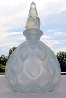 VINTAGE SABINO SIGNED OPALESCENT ART GLASS PERFUME BOTTLE LEAVES/PEDAL 