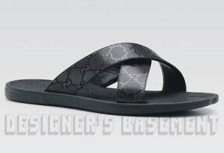 GUCCI mens Black GG IMPRIME rubber sole slides FLIP FLOPS shoes NIB 