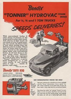Vintage 1951 BENDIX Tonner Hydrovac Power Brakes Print Ad   South Bend 