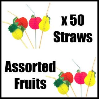 3D FRUIT COCKTAIL DRINKING STRAW 50 ASSORTED PARTY BBQ HAWAIIAN THEME 
