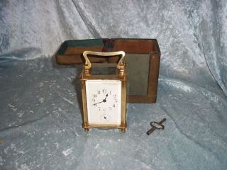 c1890 french brass carriage alarm clock leather case from united
